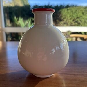 Vintage Sommerhuber Austria Studio Nova White Ceramic Vase, Orange Rim